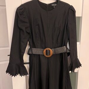 Black Midi Dress with Belt